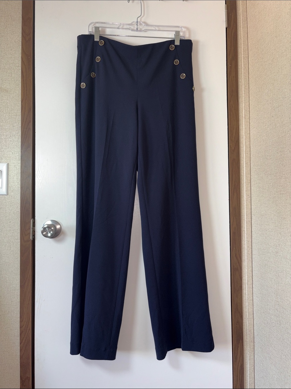 Express High Rise Sailor Button Wide Leg Trousers Navy Pants Large Preppy Career
